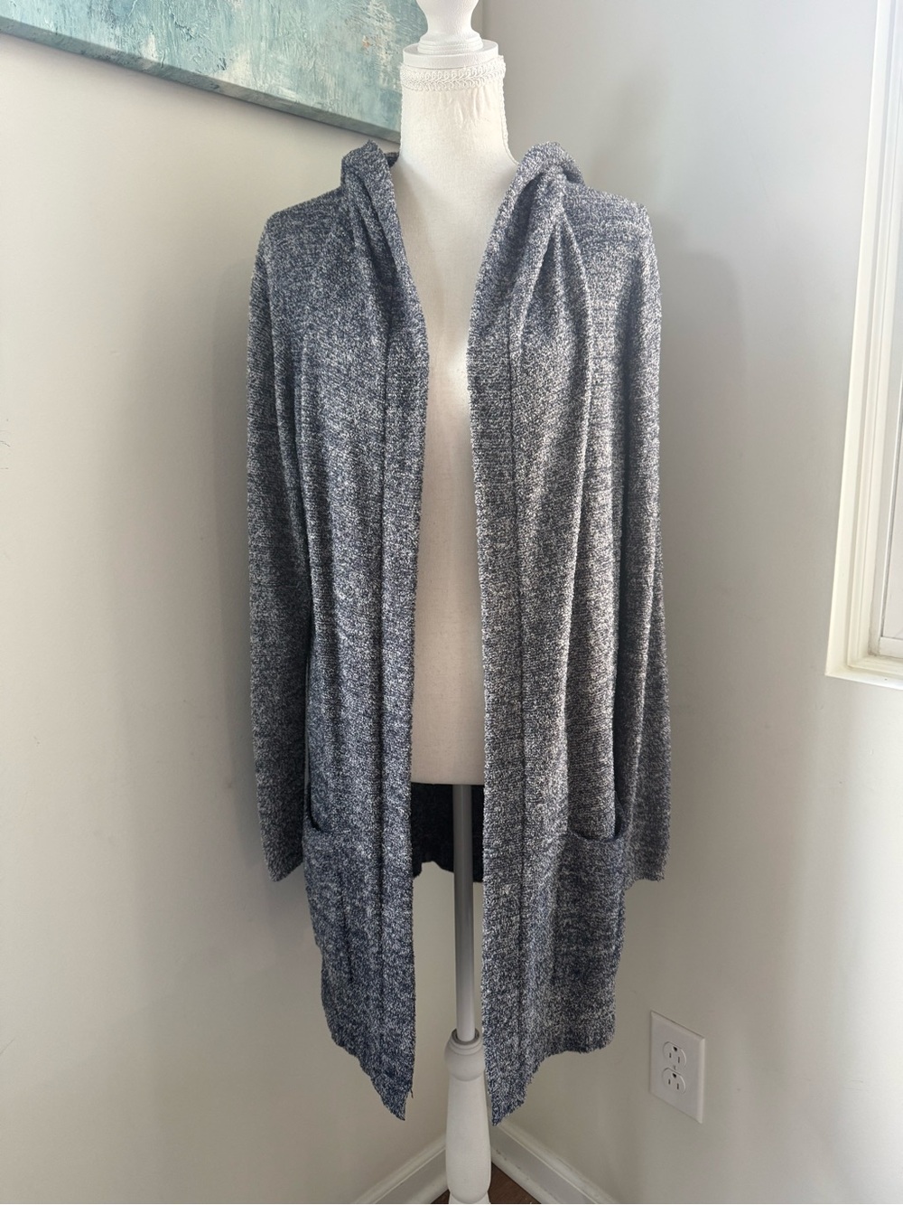 Barefoot Dreams Heather Gray Hooded Open-Front Cardigan Medium